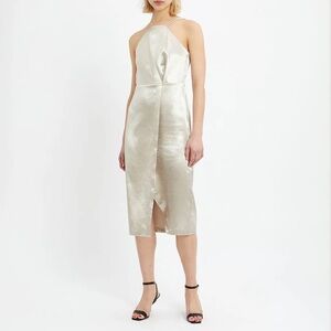 Reiss Strappy Halter Cocktail Midi Dress in Gold